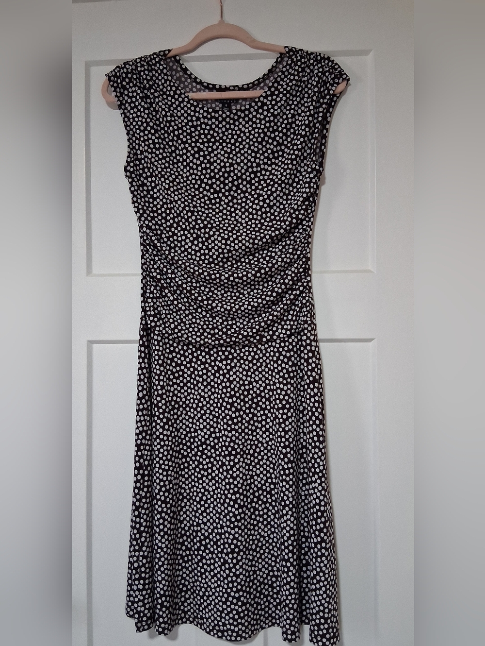 Enfocus Studio Brown and White Polka Dot Midi Dress